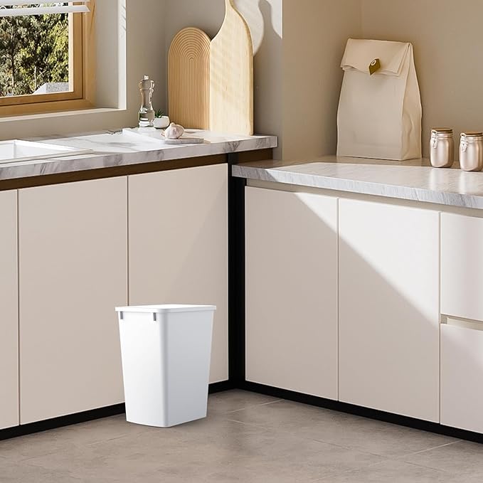 ROOMTEC 35QT Kitchen Trash Can Sturdy and Lightweight Slim Trash Can Trash Cans for Kitchen Workspace Bathroom Office Easy to Clean 2-Pack White