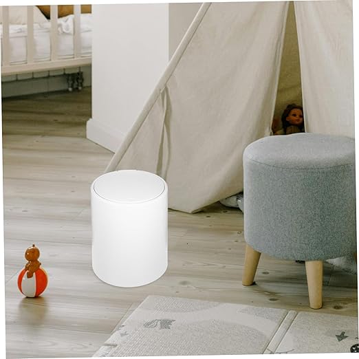 Modern Press Trash Can Medium Garbage Container with Press Lid Stylish Waste Basket for Home Use for Bedrooms Kitchens and Compact Spaces Gray White