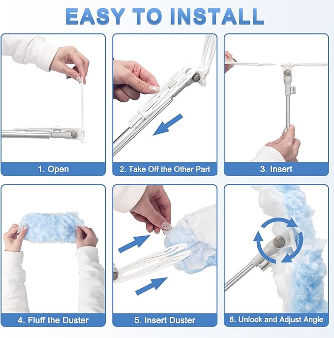 KeFanta Duster Refill Kit with 6 ft Super Extendable Handle Compatible with Swiffer 360° Disposable Microfiber Dusting Pads for Home Cleaning Ceiling Fan Window Hard-to-Reach Areas 20Pcs