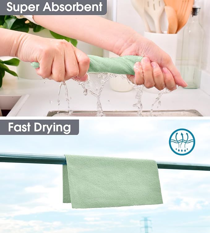 KitchLife Microfiber Cleaning Cloth Roll 100 Pack - Tear-Away Microfiber Paper Towels Lint-Free Reusable Washable for Kitchen Car Dishes and Sensitive Surfaces (Bean Green)