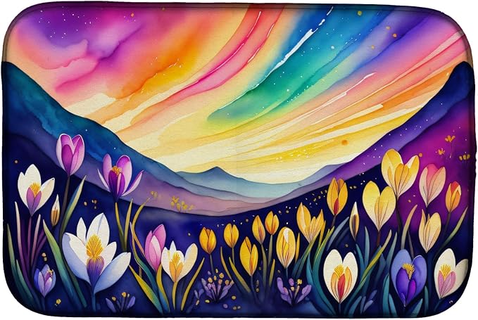 Caroline's Treasures DAC1424DDM Crocus in Color Dish Drying Mat Absorbent Dish Drying Mat Pad for Kitchen Counter Dish Drainer Mat for Countertop 14 x 21 Multicolor