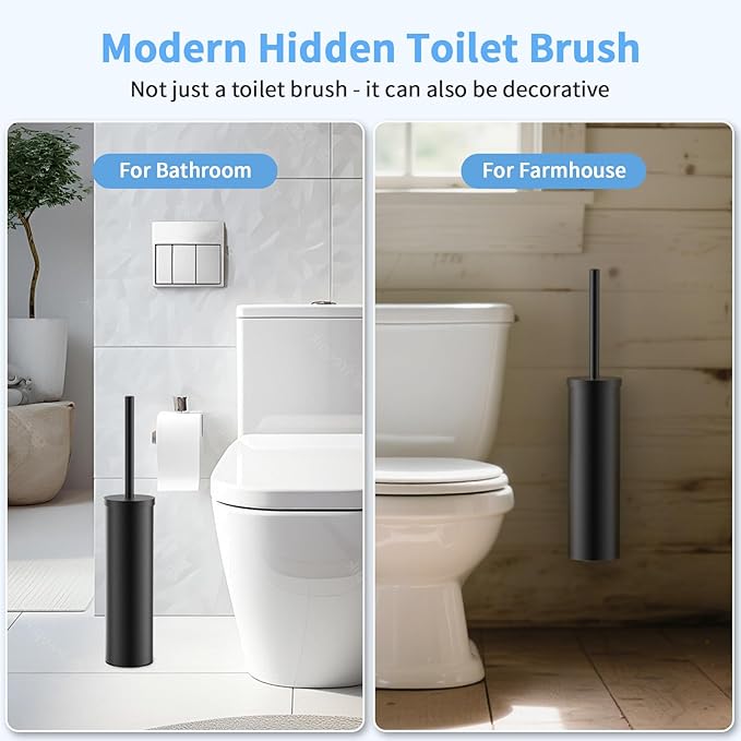 Stainless Steel Toilet Brush and Holder Set Wall Mount Heavy Duty Toilet Bowl Brush Oil Rubbed Matte Black Toilet Brush Set with Long Handle for Bathroom and Farmhouse