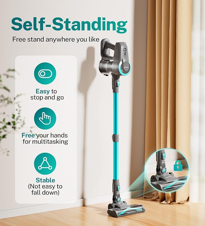 DEVOAC Cordless Vacuum Cleaner Ultra-Lightweight Stick Vacuum 2200mAh Battery Up to 40mins Runtime 6 in 1 Powerful Handheld Vacuum for Home Hard Floor Carpet Pet Hair (Waterfall)