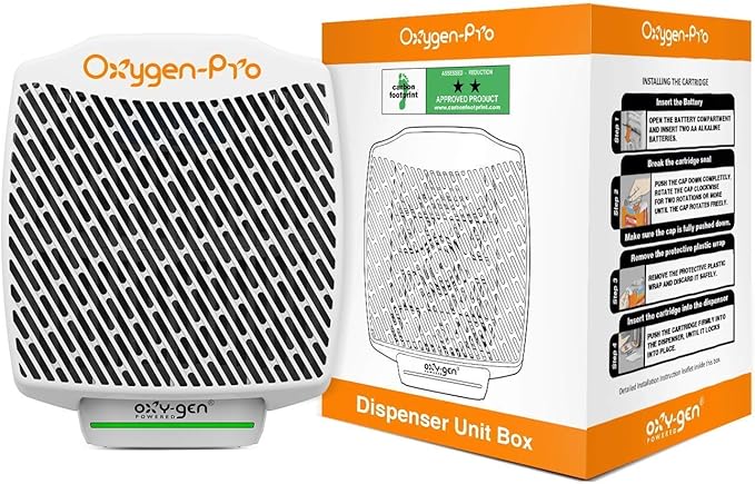 Oxygen-Pro - Fragrance Dispenser Commercial Air Freshener and Deodorizer Wall Mounted Battery Operated Automatic Dispenser Odor Eliminator and Fragrancing System (6 Pack)