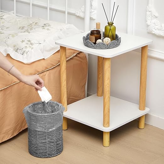 Ctosree 1.3 Gallons Small Wicker Trash Can with Lid Handle Woven Wicker Rattan Bathroom Waste Basket Boho Trash Basket with 100 Plastic Garbage Bags for Bedroom Office Laundry (Scalloped Style Gray)
