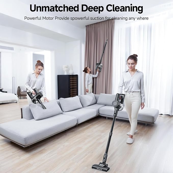 Cordless Vacuum Cleaner 35Kpa Vacuum Cleaner for Home 45Mins Stick Vacuum with LED Display Anti-Tangle &amp Wall Mount Charging 6 in 1 Lightweight Vacuum for Hard Floors Carpet Pet Hair (black)