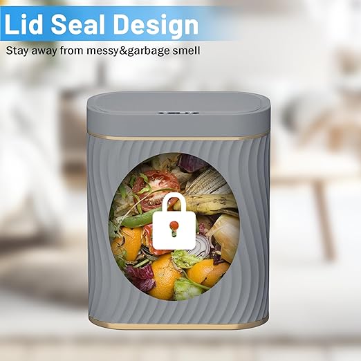steo spce Bathroom Small Trash Can with Automatic Touchless Lid 2.6 Gallon Smart Garbage Can Narrow Waterproof Trash Bin for Bedroom Office Living Room (Gold Grey)
