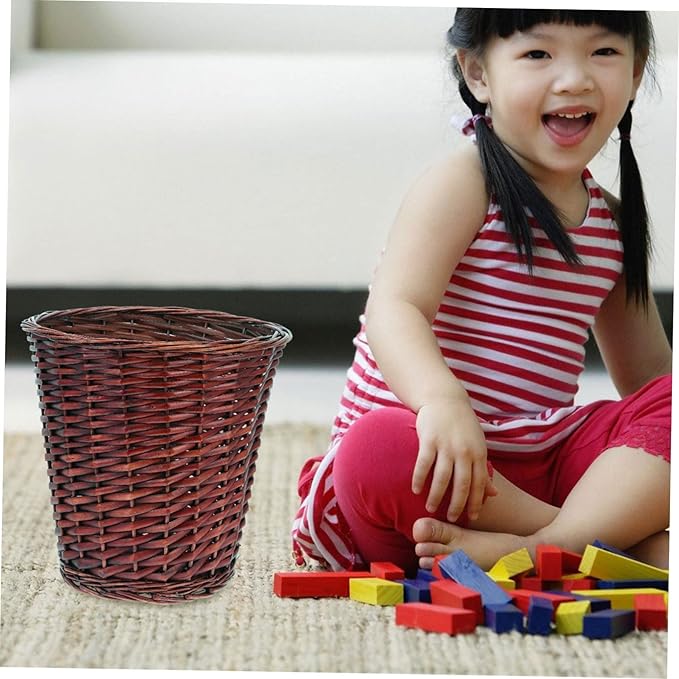ABOOFAN Willow Rattan Trash Can Waste Basket for Home Small Light Rattan Woven Storage Tidy Organizer