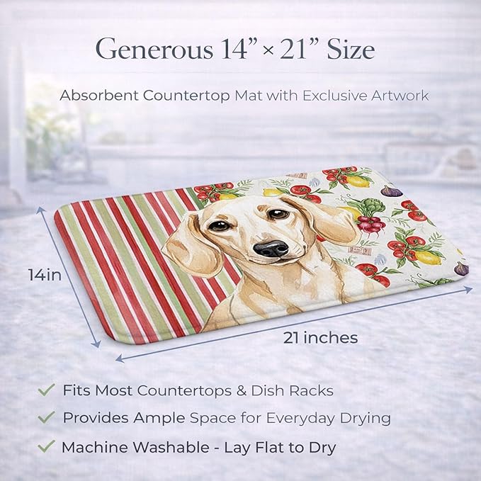 Caroline's Treasures Cream Dachshund Vegetables Dish Drying Mat Absorbent Dish Drying Mat Pad for Kitchen Counter Dish Drainer Mat for Countertop 14 x 21 Multicolor