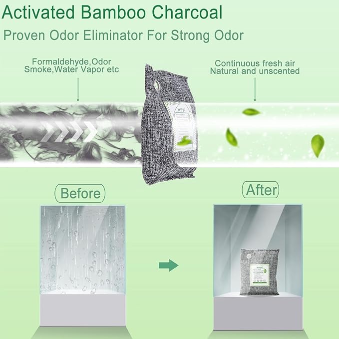 Activated Charcoal Odor Absorber (Large 12 Pack 100g each) Natural Charcoal Bags Odor Absorber Bamboo Charcoal Air Purifying Bag for Home Fridge Cabinet