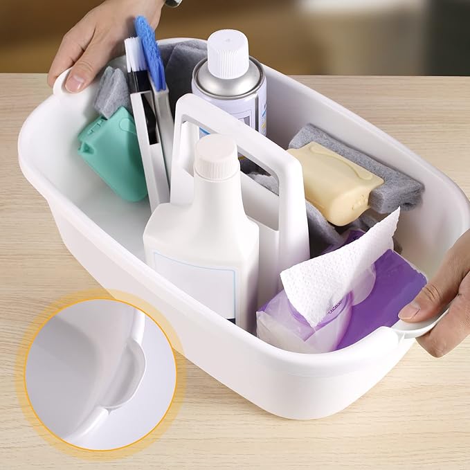 2-Pack Large White Cleaning Caddy for Cleaning Supplies with Handle - Portable Plastic Tote Organizer for Shower Bathroom Kitchen Under Sink Storage