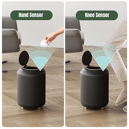 URALFA Automatic Trash Can Bathroom 3 Gallon Motion Sensor Trash Can with Lid Soft Close Removable Legs Touchless Trash Bin Smart Plastic Garbage Can for Bedroom Office Kitchen Black
