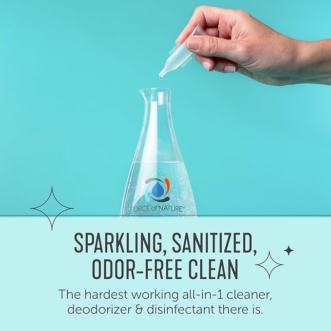 Force of Nature Multi-Purpose Cleaner Disinfectant &amp Deodorizer Year Supply Bundle - Reusable Bottle 50 Refills - EPA Registered Toxin-Free All-Purpose Natural Cleaning Supplies