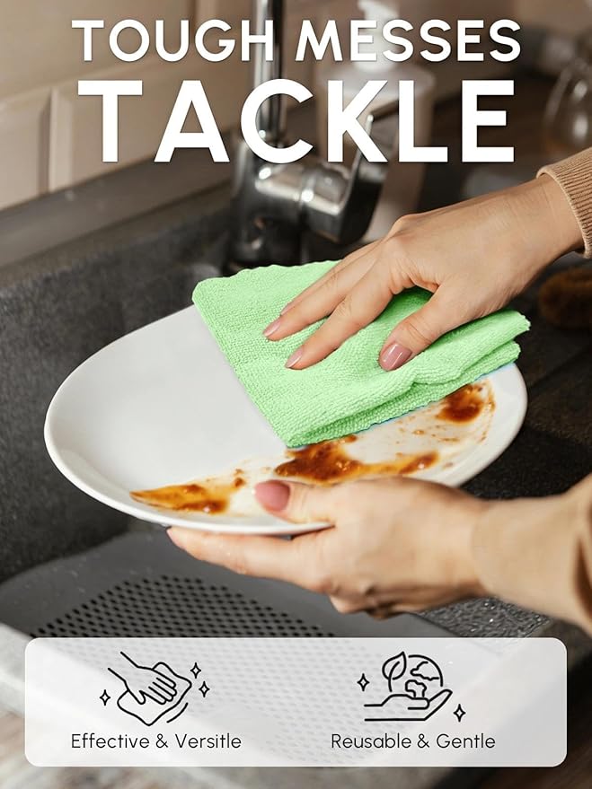 Microfiber Cleaning Cloths Roll 75 Pack Tear Away Microfiber Towels Roll 12 x 12 Lint Free Rags Reusable Cleaning Cloths Washable Scratch FreeUltra Absorbent Dish Rags(Green)