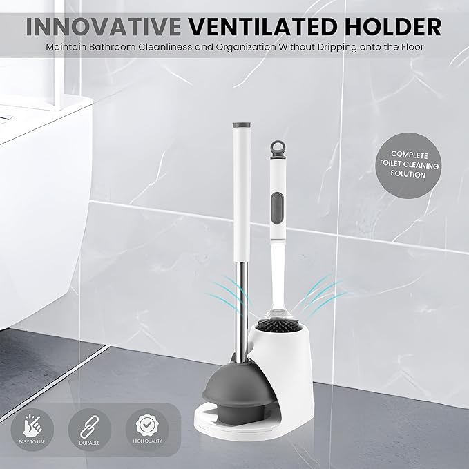 Toilet Brush &amp Plunger Set - Toilet Bowl Brush and Holder Refillable Liquid Dispenser Brush - 2 in 1 Silicone Toilet Brush &amp Plunger Set for Bathroom