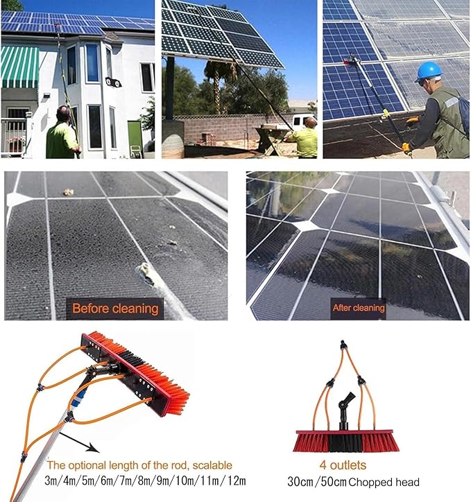 Window Cleaning Telescopic Pole Window Cleaning Kit Window Cleaning Water Fed Poles Roof Cleaning Tools with 20M Water Supply Pipe Solar Panel Cleaning Brush(30cm Head12FT/3.6M)