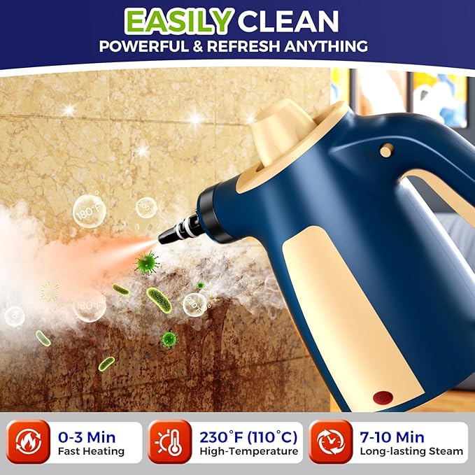 Steam Cleaner Pressurized Handheld Multi-Surface Natural Steam Cleaner with 12 PCS Accessories &amp Safety Lock 350ML Large Capacity Steamer for Car Home Upholstery Kitchen Window Grime and M