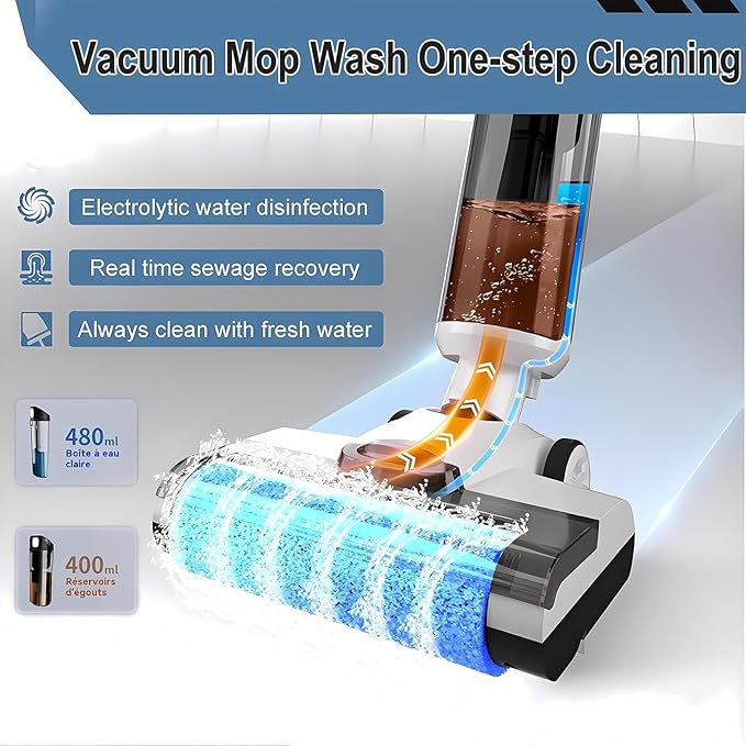 Powerful Wet-Dry Vacuums 3-in-1 Lightweight Cordless Vacuum Cleaners with LED Display &amp Brushless Motor Once Clean up to 200m² Upright Vacuums for Floor Floor Tiles Carpets Dry+Tilt180°