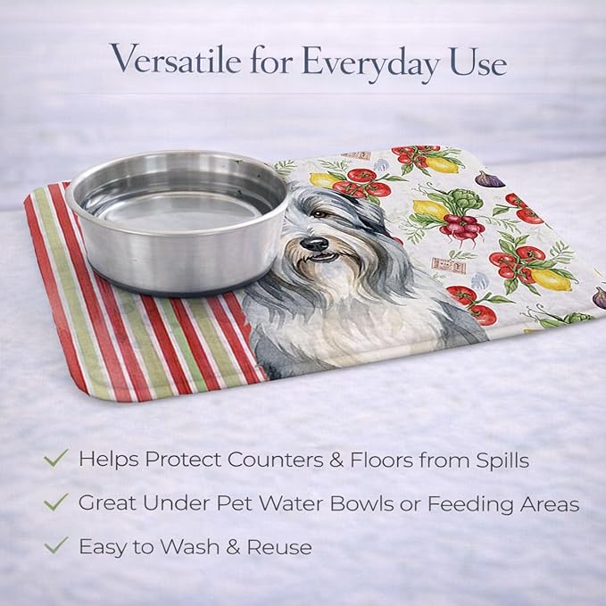 Caroline's Treasures Bearded Collie Vegetables Dish Drying Mat Absorbent Dish Drying Mat Pad for Kitchen Counter Dish Drainer Mat for Countertop 14 x 21 Multicolor