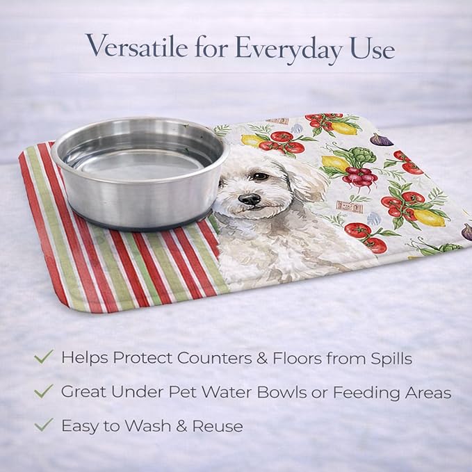 Caroline's Treasures Toy White Poodle Vegetables Dish Drying Mat Absorbent Dish Drying Mat Pad for Kitchen Counter Dish Drainer Mat for Countertop 14 x 21 Multicolor