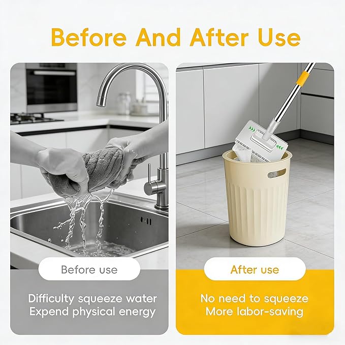 Zero Touch Mini Mop Automatic Cloth Changing Mini Mop Snap Grip MiniMop Convenient Cloth Changing MiniMop with 5 Reusable Cloths Portable Push-Pull Handle for Bathroom Kitchen (Purple)