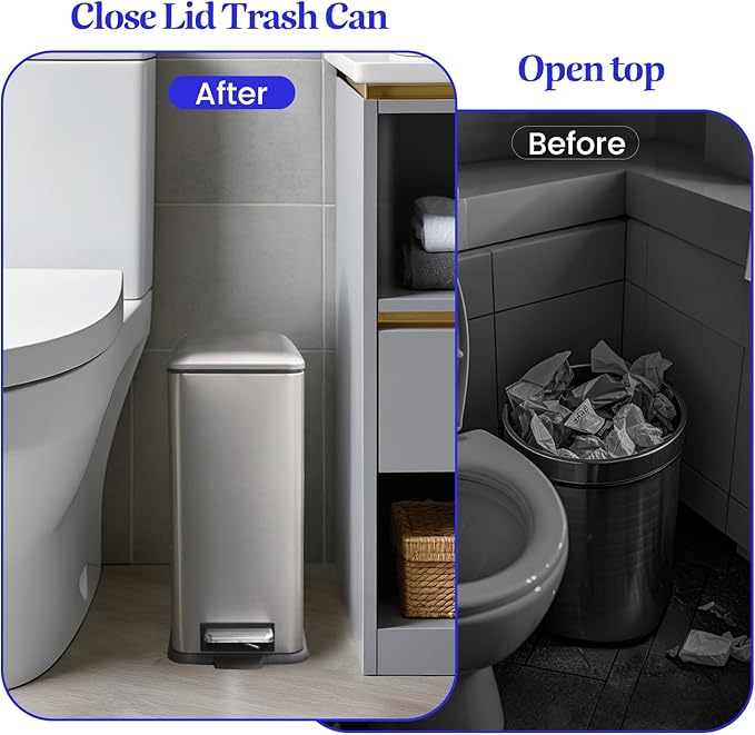 Bathroom Trash Can with Lid5 Liter / 1.3 Gallon Small Trash Can with Removable Liner Soft Close lid &amp Step Pedal Stainless Steel Trash Bin for BathroomBedroomHome Office Kohler Grey
