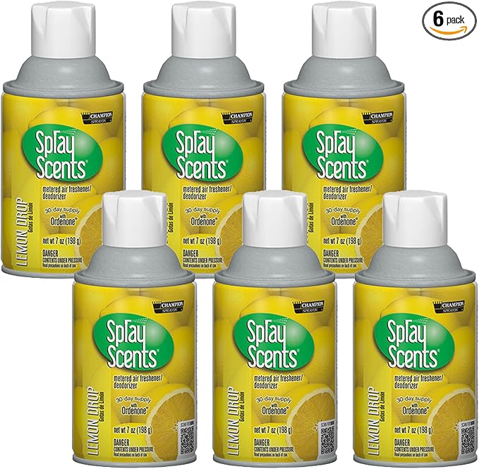 Champion Sprayon SprayScents Metered Air Freshener Refill 7 oz Odor Control Fragrance Lemon Drop (6 Pack)