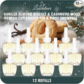 Plug in Air Freshener Refills – Vanilla Almond Biscuit Cashmere Wood Fresh Cut Fraser Fir &amp First Snowfall Scents for Home 12 Pack Compatible with Air Wick &amp Glade Not Include Glade Plus