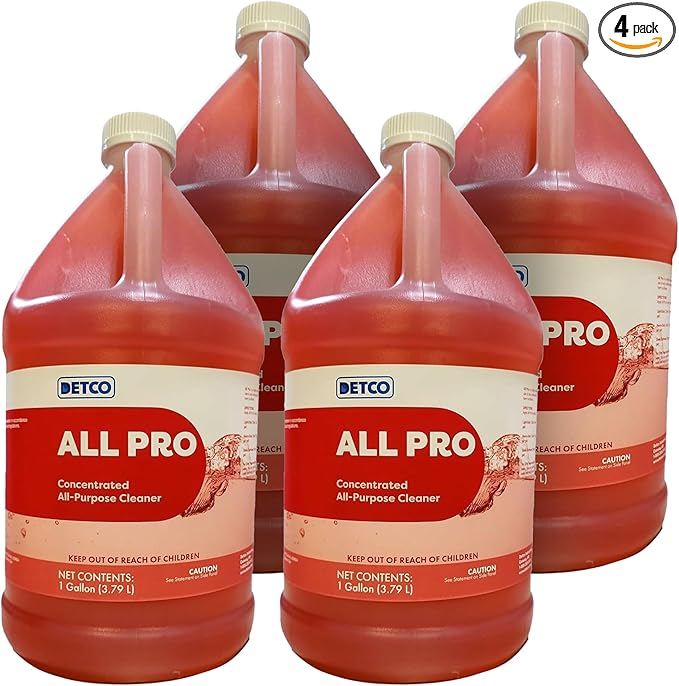 ALL PRO Concentrated All Purpose Cleaner – Biodegradable Non Toxic Heavy Duty Foaming &amp Streak Free Multi-Surface Solution 4oz Per Gallon of Water Daily No Rinse Cleaner Case of 4 Gallons