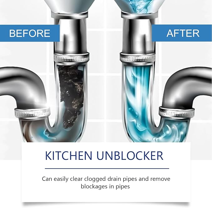 Kitchen Drain Cleaner Powerful Clog Remover For Sinks &amp Pipes Dissolves Grease &amp Blockages Easily(2PCS)