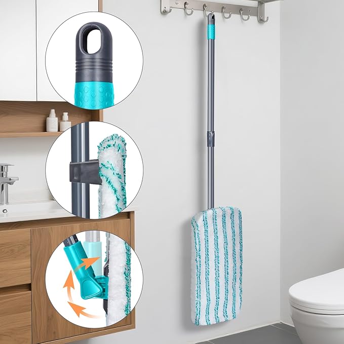 MASTERTOP Microfiber Flat Mop Extra Large Surface Dust Mop with 5 Wet &amp Dry Reusable Pads Hardwood Mops with Telescopic Handle for Laminate Tile Vinyl Floor Cleaning 1 Cleaning Scraper