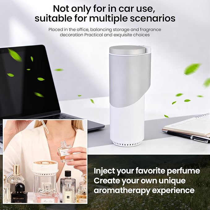 2 in 1 Car Air Freshener with Built-in Trash Can Compact Car Fragrance Diffuser &amp Small Garbage Bin Space-Saving Car Accessories for Clean and Fresh Car Interior (White)