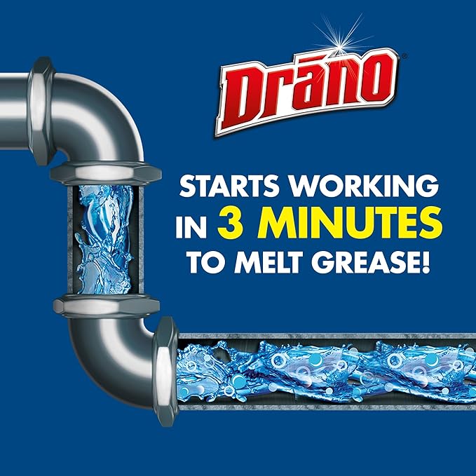 Drano Kitchen Granules Drain Clog Remover and Cleaner Unclogs Blockage from Grease or Cooking Oil 8.8 oz (Pack of 3)