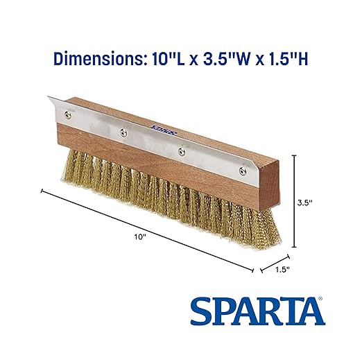 SPARTA Pizza Oven Brush Replacement Head with Crimped Brass Bristles and Stainless-Steel Scraper Durable Ideal for Commercial Kitchens 10 Inches Wood