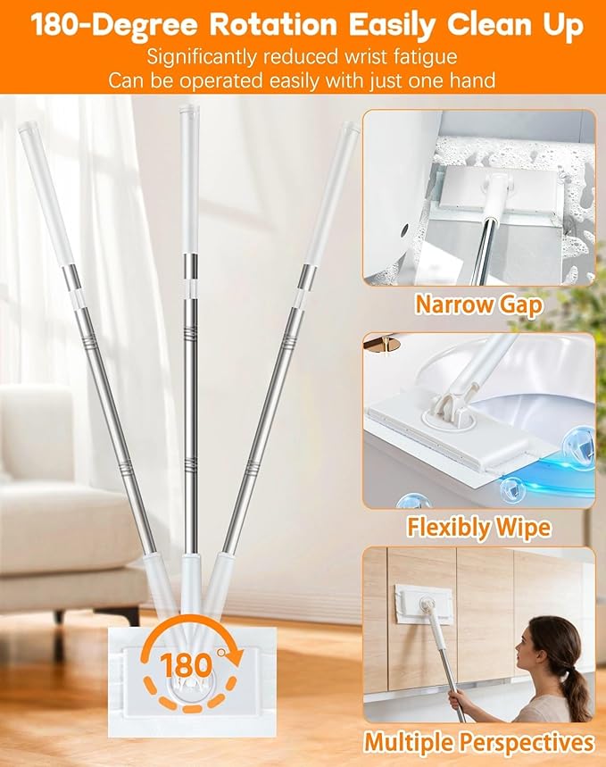 Snap Grip Mini Mop Cloth Changing Mini Mop Magic Cleaning Cloth 5 Automatic Gripping or Releasing 360° Rotating Head &amp Universal CompatibilityWet/Dry Use for Multi Cleaning(White 10 Cloth)