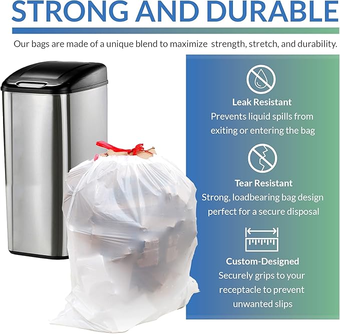 Reli. Drawstring Trash Garbage Bags Tall Kitchen 250 Count Bulk White 13 Gallon - 16 Gallon Capacity