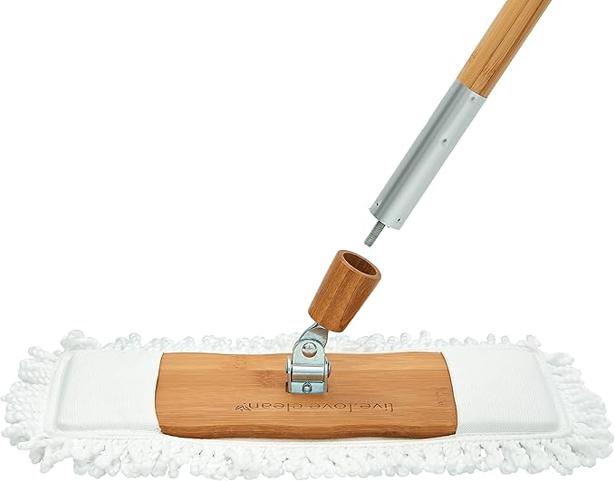 Harper Live.Love.Clean. Bamboo 2-in-1 Smooth Surface Wet/Dry Dust Mop with (2) Washable Wraparound Pads for Cleaning Dust Pet Hair &amp Fine Dry Dirt