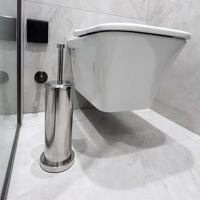 Silver Chrome Toilet Bowl Brush with Holder with Removable Plastic Liner Durable Bathroom Cleaning Tool Bathroom Cleaner Brush for Efficient Cleaning and Hygiene