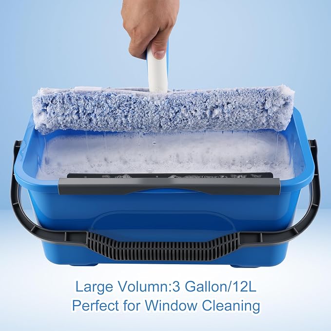 Professional Window Cleaning Kit Include Compact Cleaning Bucket 3 Gallon Silicone Squeegee Microfiber Scrubber Cloth All-in-one Window Cleaning Supplies Commercial &amp Household Use
