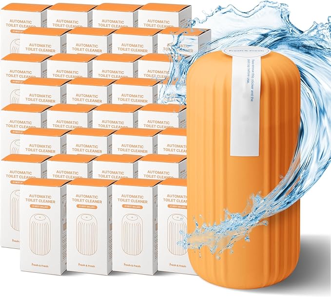 Fresh &amp Fresh Automatic Toilet Bowl Cleaners (Sunset Orange) - 32 Bottles(UPTO 2500 FLUSHES/Bottle) Commercial and Residential Toilet Cleaner 3-4 MONTH Lasting Toilet Bowl Cleaner Bottle