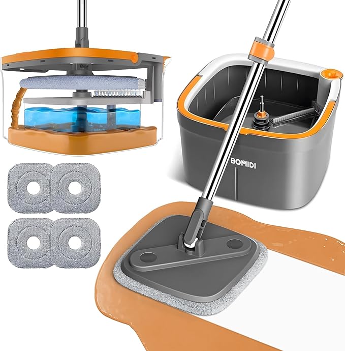 Mop and Bucket Set Spin Mop with Separate Dirty Water System Deep-Cleaning Mops for Floors Versatile Mops for Walls