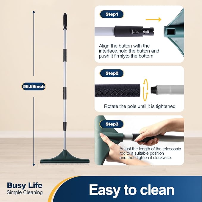 Yocada Artificial Turf Rake Grass Brush Broom Carpet Lawn Leaf Rake Cleaner Broom Telescopic Iron Pole for Yard Cleaning and Pet Hair Removal 56.69