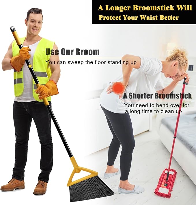 Heavy Duty Broom Outdoor and Indoor 4 Pack Upgraded Commercial Angle Brooms Perfect Yellow Broom of House Kitchen Garage Courtyard