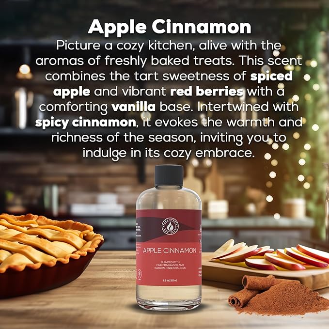 Aroma Country Apple Cinnamon Diffuser Oil - Luxury Essential Oils for Diffuser Refill &amp Air Freshener Room Spray - Long-Lasting &amp Natural Home Fragrance Apple Cinnamon Scented Oil (8.5 Fl. oz