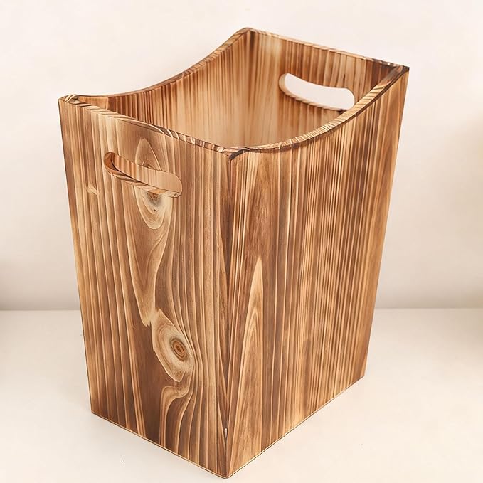 Wooden Trash Can Garbage Container Lidless Paper Basket Under Desk Waste Bin Wastebasket for Home Living Room Kitchen Decor