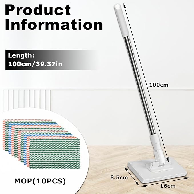 2 PCS Snap Grip Mini Mop Set with 36in Handle &amp 10 PCS Reusable Cloths Convenient Cloth Changing Mini Mop Automatic Gripping or Releasing 360° Rotating Head for Wet &amp Dry Cleaning Corners