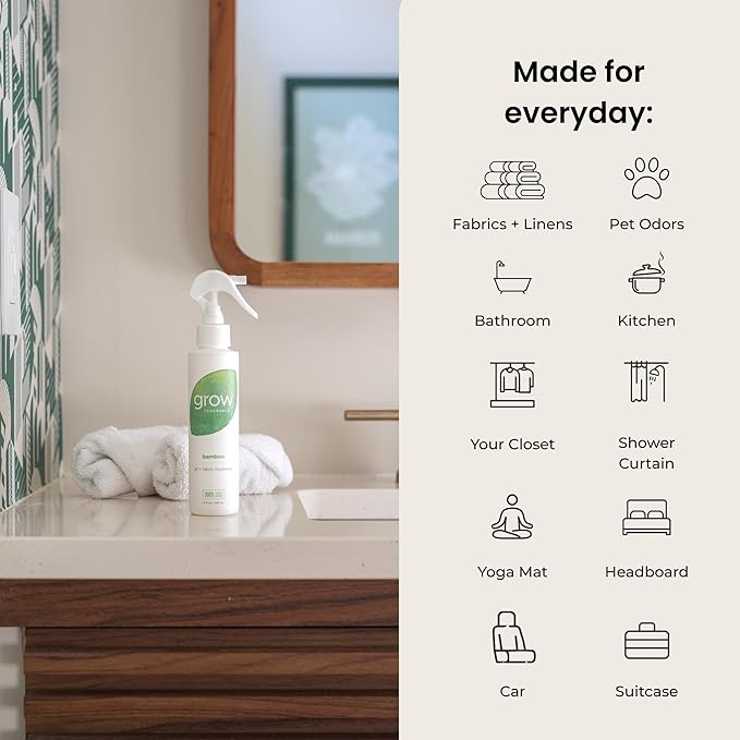 Grow Fragrance Scented Fabric and Room Air Freshener Spray - Certified Non-Toxic 100% Plant-Based Essential Oils - 5 oz (Bamboo 2-Pack)