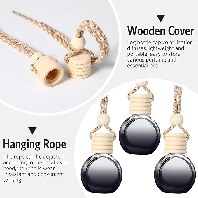 BBTO 100 Pcs Car Air Fresheners Diffuser with Wooden Cap Empty Aromatherapy Diffuser Clear Car Fragrance Holder Pendant Hanging Perfume Fresheners Bottles for Decor (BlackRound)