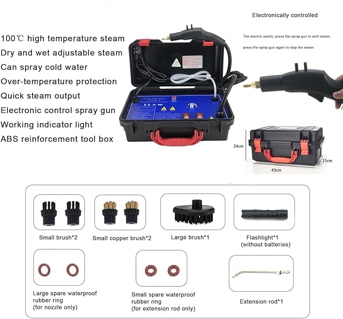 High Pressure Steam Cleaner - Portable Handheld Steamer with Hot and Cold Water Mode Tankless Design for AC Range Hood and Car Cleaning