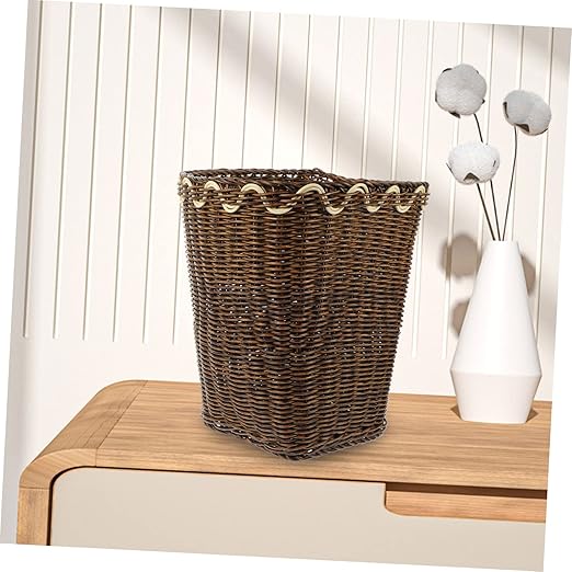 DOITOOL Elegant Woven Trash Can for Bathroom Office Decorative Waste Basket for Housewarmings